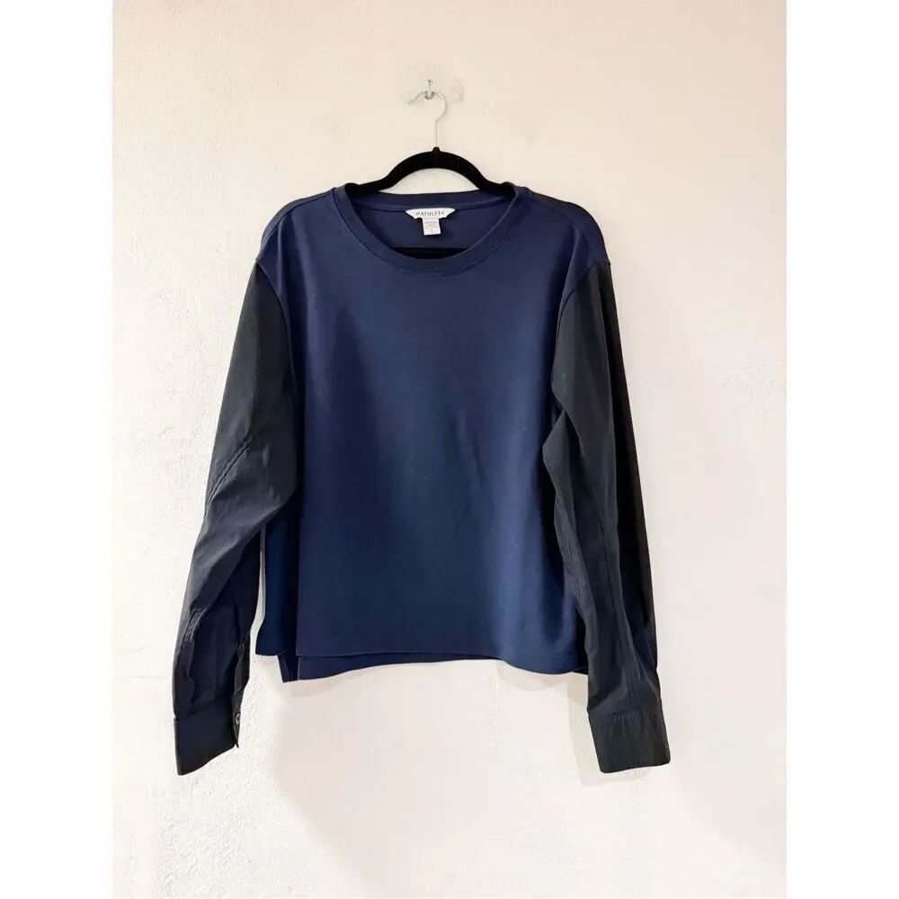 Athleta Venice Long Sleeve Crew Neck Breathable Stretch in Blue Black Large